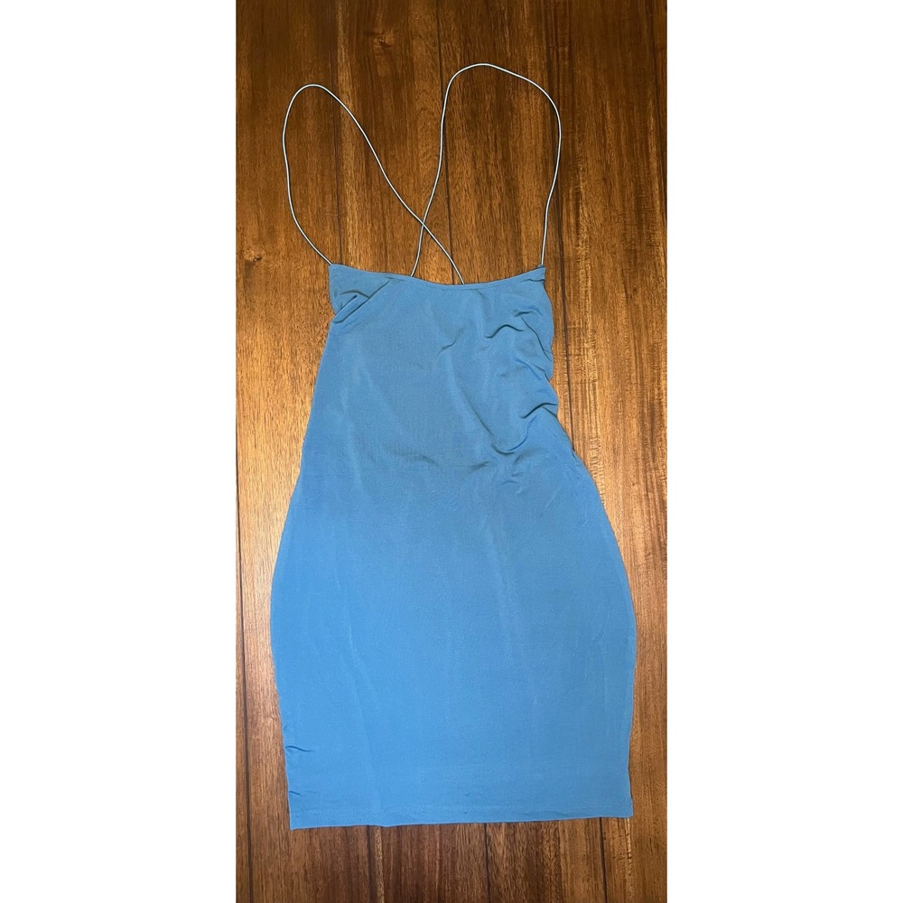 Just Quella Womens Teal Blue Open‎ Back Strappy Bodycon Mini Dress Size L 12-14